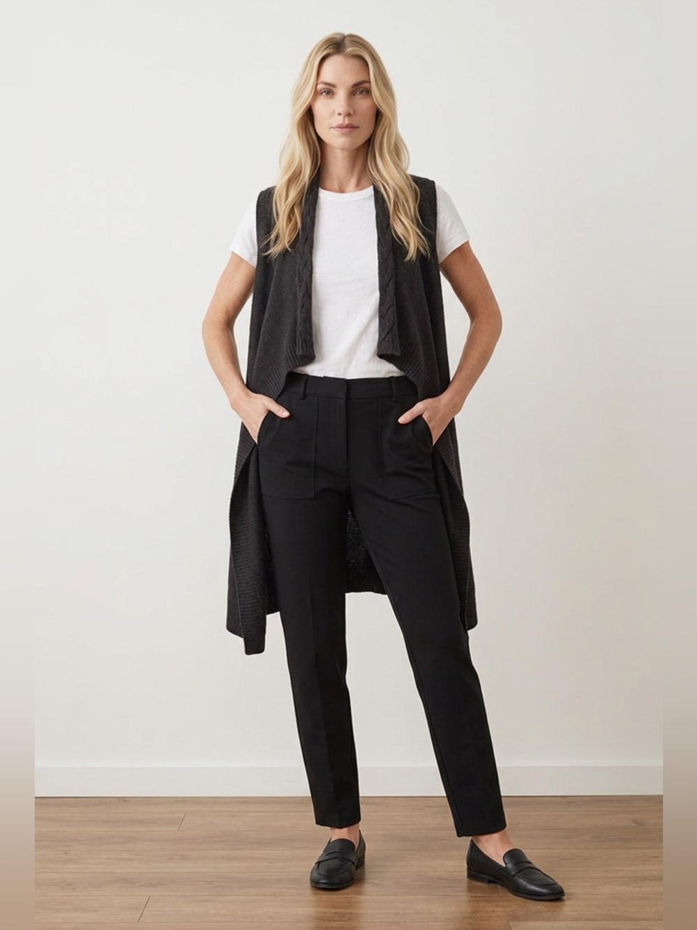 New Directions Black Open-Front Knit Vest